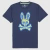 Men's Psycho Bunny Wardell Graphic Tee Marine Blue BLUE -men‘s shop online B6U605T1PC MRB F1 1