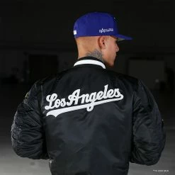 Alpha Industries X New Era Los Angeles Dodgers MA-1 Bomber Jacket Black BLACK -men‘s shop online Men s New Era Los Angeles Dodgers MA 1 Bomber Jacket Black M15XNE29961BN 05
