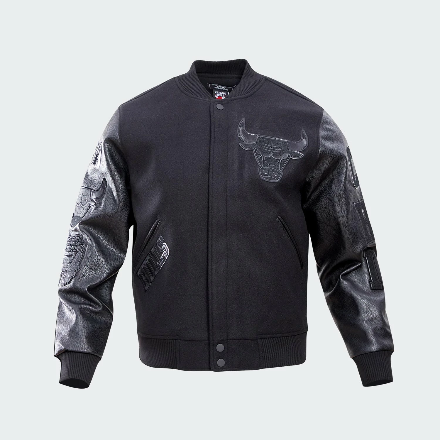 Men’s Pro Standard Chicago Bulls Varsity Jacket Triple Black BLACK 3 Men’s Pro Standard Chicago Bulls Varsity Jacket Triple Black BLACK