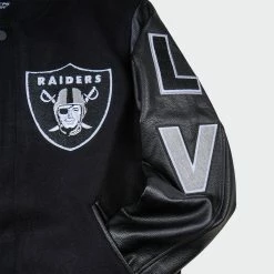 Men’s Pro Standard Las Vegas Raiders Varsity Jacket Triple Black BLACK -men‘s shop online Men s Pro Standard Las Vegas Raiders Varsity Jacket FOR641142BLK 05