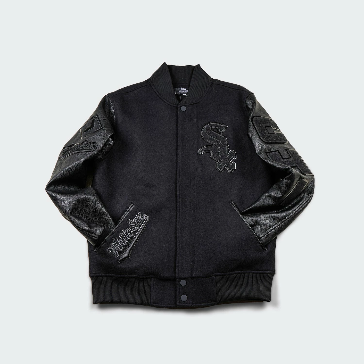 Men’s Pro Standard Chicago White Sox Varsity Jacket Triple Black BLACK 3 Men’s Pro Standard Chicago White Sox Varsity Jacket Triple Black BLACK