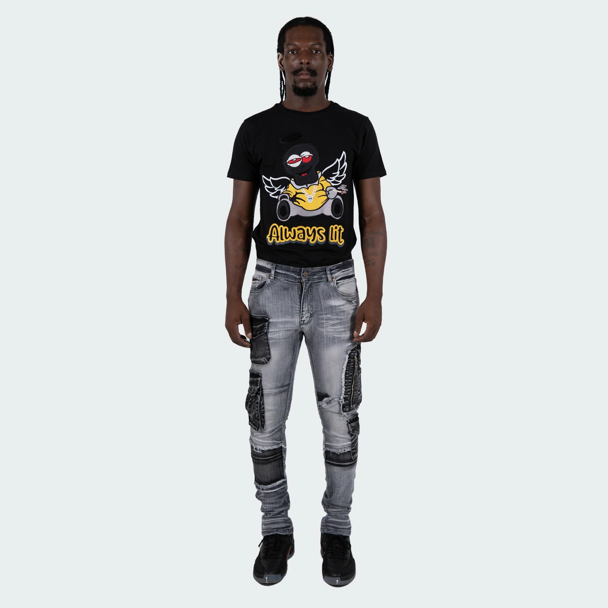 Men's TWO MILL TWENTY "Winchester" Slim Skinny Acid Wash Cargo Pocket Urban Streetwear Designer Denim Jeans Grey Acid GRAY 6 Men's TWO MILL TWENTY "Winchester" Slim Skinny Acid Wash Cargo Pocket Urban Streetwear Designer Denim Jeans Grey Acid GRAY - Image 4