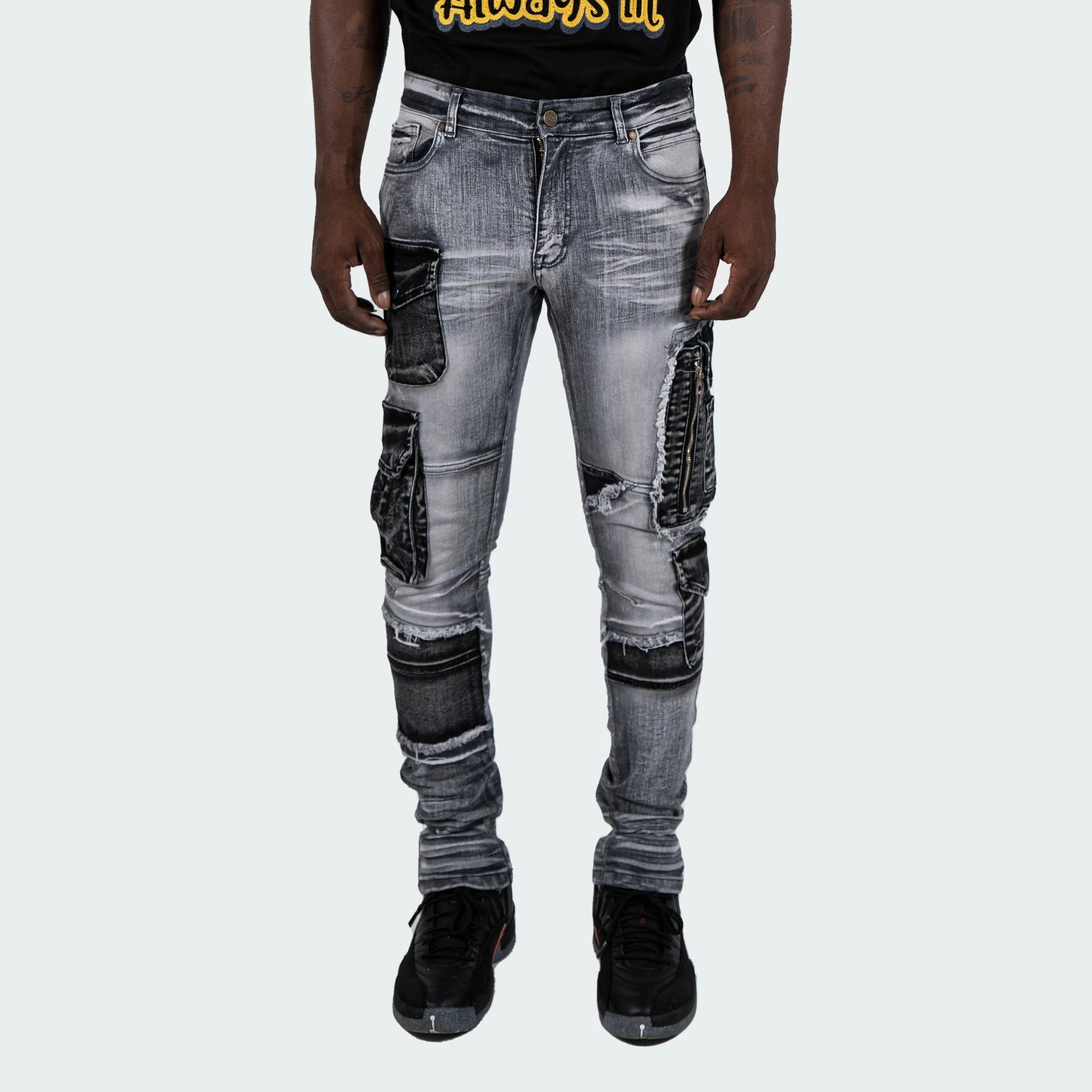 Men's TWO MILL TWENTY "Winchester" Slim Skinny Acid Wash Cargo Pocket Urban Streetwear Designer Denim Jeans Grey Acid GRAY 3 Men's TWO MILL TWENTY "Winchester" Slim Skinny Acid Wash Cargo Pocket Urban Streetwear Designer Denim Jeans Grey Acid GRAY