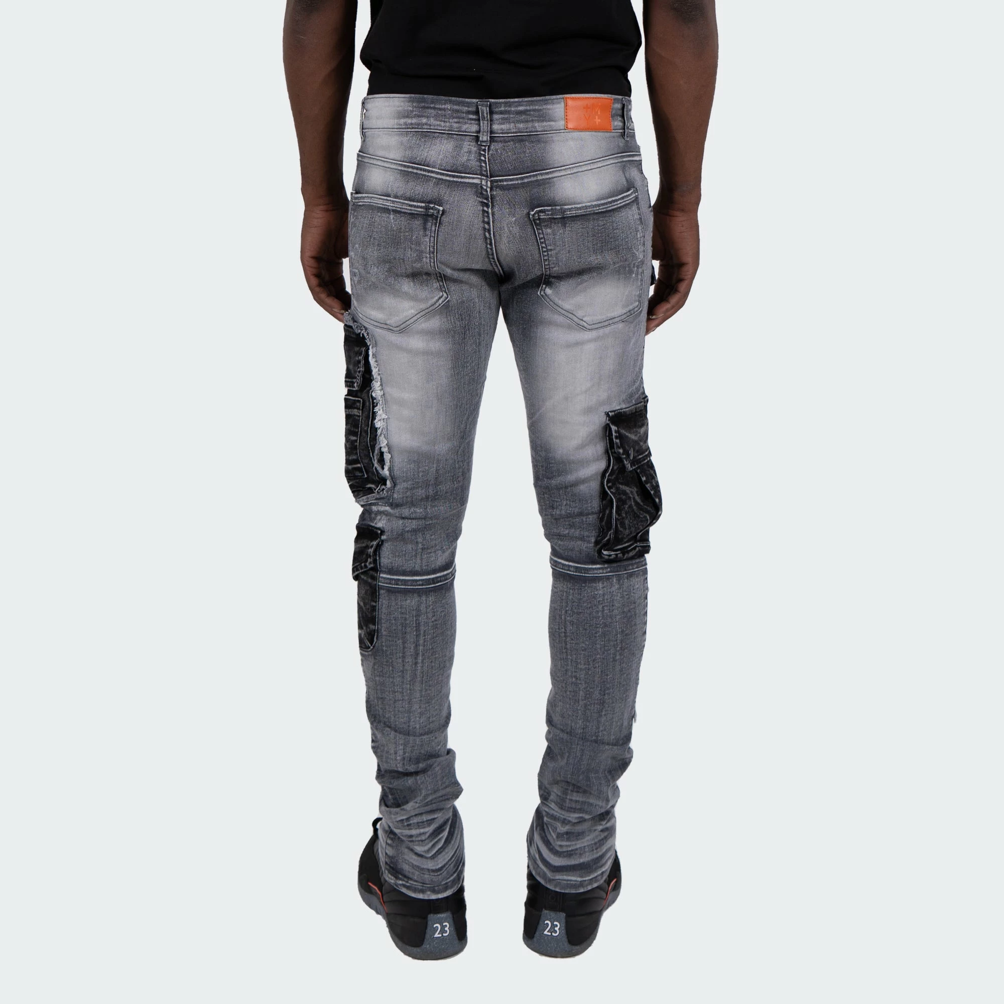 Men's TWO MILL TWENTY "Winchester" Slim Skinny Acid Wash Cargo Pocket Urban Streetwear Designer Denim Jeans Grey Acid GRAY 5 Men's TWO MILL TWENTY "Winchester" Slim Skinny Acid Wash Cargo Pocket Urban Streetwear Designer Denim Jeans Grey Acid GRAY - Image 3