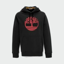 Men's Timberland Tree Logo Hoodie Vintage Black Red BLACK