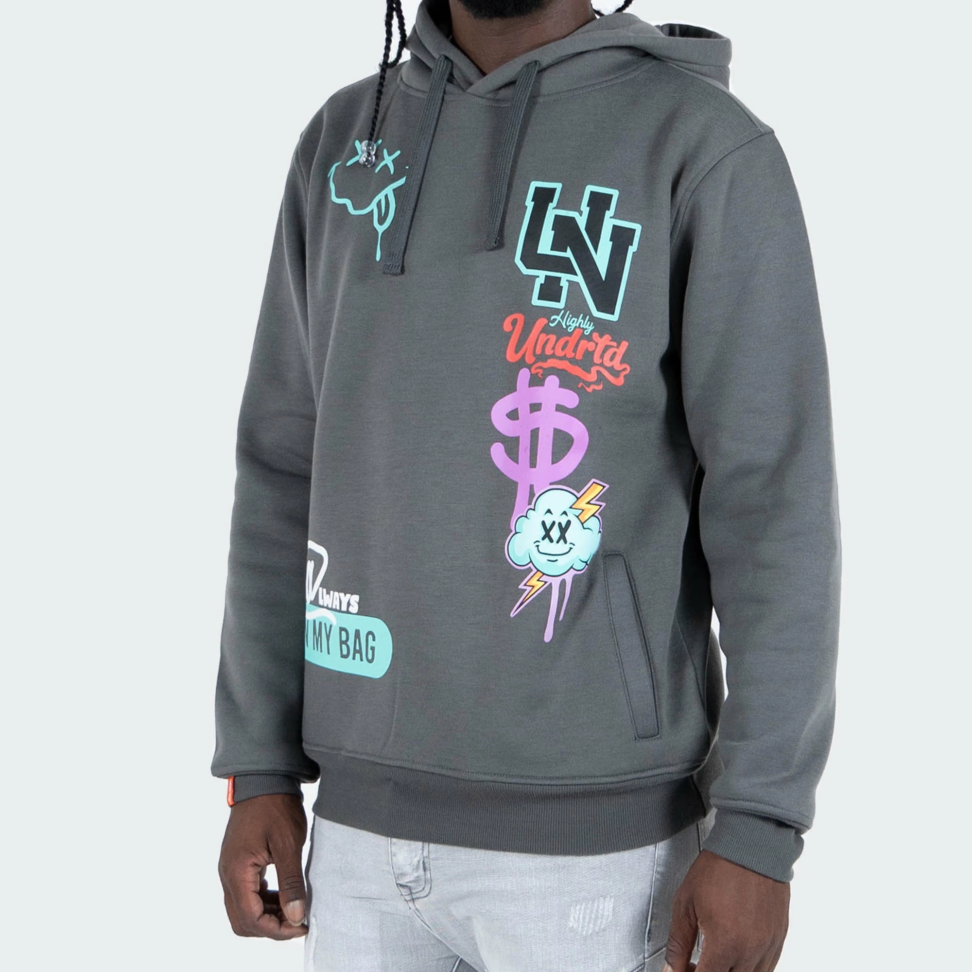 Men's TWO MILL TWENTY "Always In My Bag" Hoodie Charcoal DARK GRAY 4 Men's TWO MILL TWENTY "Always In My Bag" Hoodie Charcoal DARK GRAY - Image 2