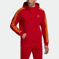 Men's Adidas Originals 3-Stripes Hoodie Team Power Red RED -men‘s shop online Men sadidasOriginals3 StripesHoodieTeamPowerRedHK7395 2