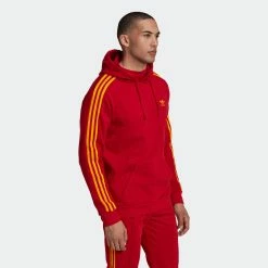 Men's Adidas Originals 3-Stripes Hoodie Team Power Red RED -men‘s shop online Men sadidasOriginals3 StripesHoodieTeamPowerRedHK7395 4