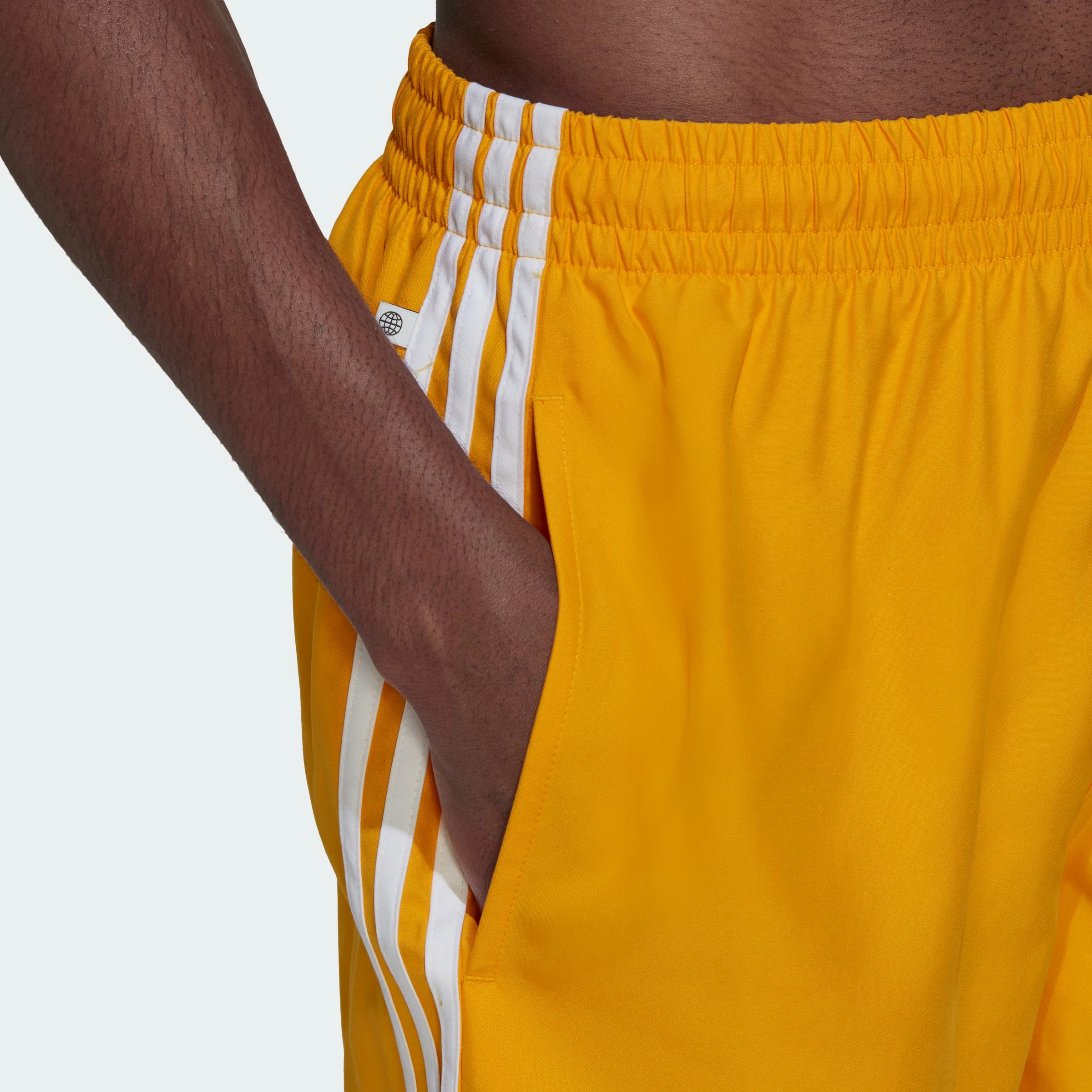 Men's Adidas Originals Adicolor Classics 3-Stripes Swim Shorts Gold GOLD 8 Men's Adidas Originals Adicolor Classics 3-Stripes Swim Shorts Gold GOLD - Image 6