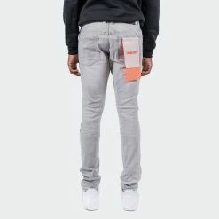 Men's TWO MILL TWENTY "Ballard" Two Tone Rip & Repair Skinny Fit Denim Moto Jeans Grey GRAY -men‘s shop online TMB42201GRY G back