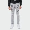 Men's TWO MILL TWENTY "Ballard" Two Tone Rip & Repair Skinny Fit Denim Moto Jeans Grey GRAY -men‘s shop online TMB42201GRY G front