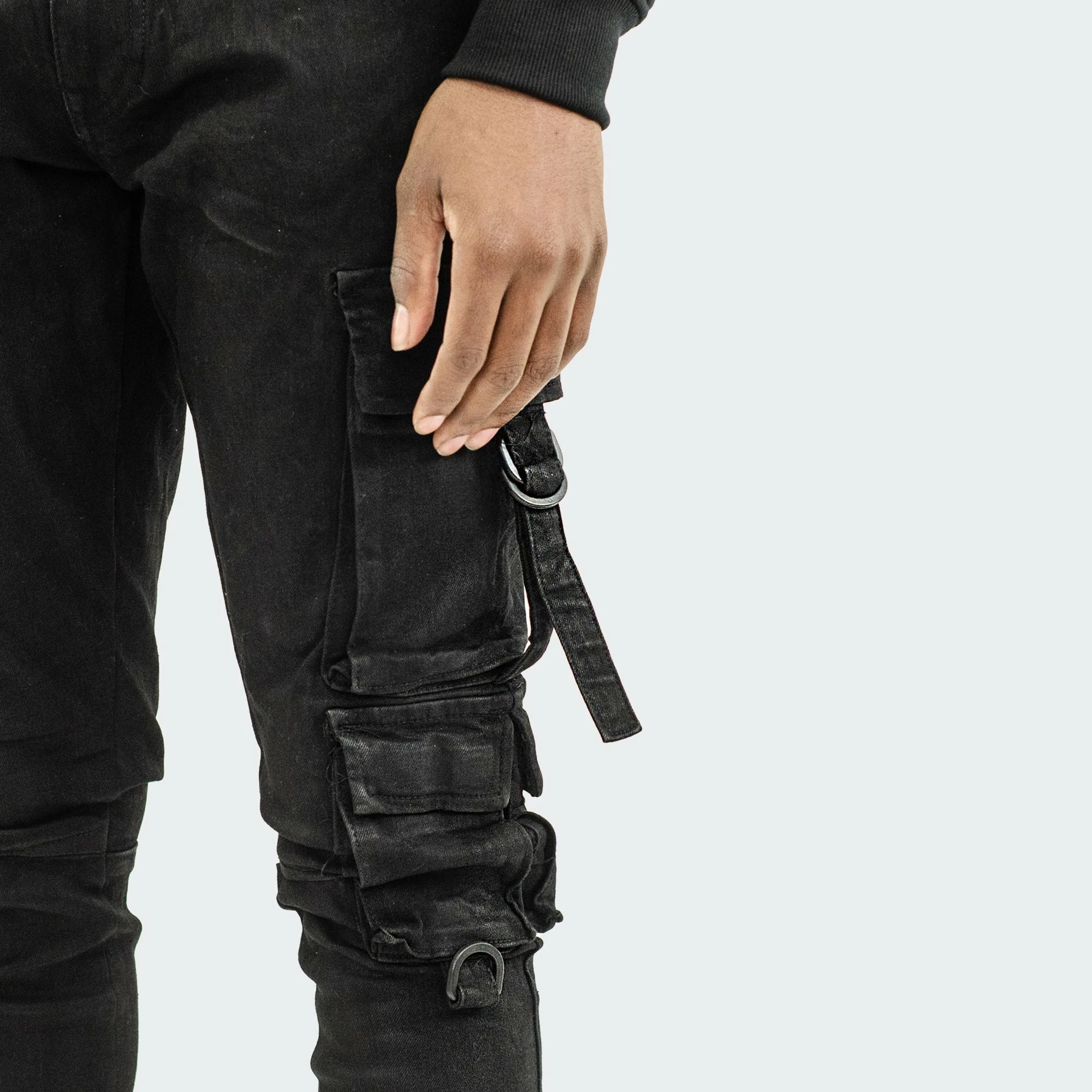 Men's TWO MILL TWENTY "Roscoe" Slim Fit Cargo Utility Pocket Urban Denim Jeans Black BLACK 7 Men's TWO MILL TWENTY "Roscoe" Slim Fit Cargo Utility Pocket Urban Denim Jeans Black BLACK - Image 5
