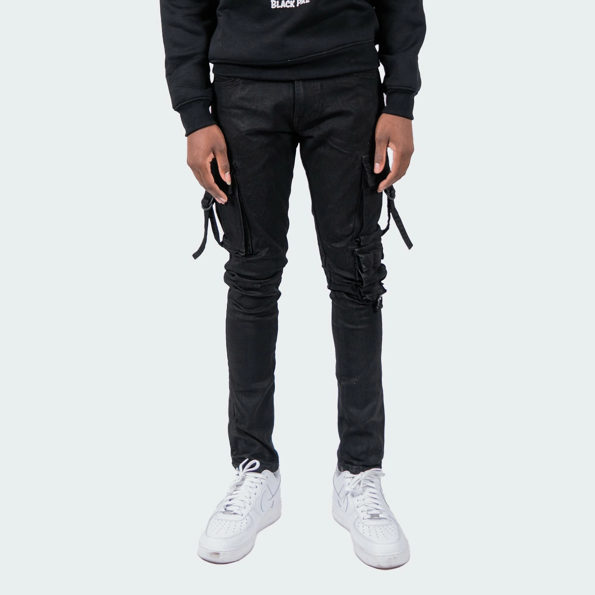 Men's TWO MILL TWENTY "Roscoe" Slim Fit Cargo Utility Pocket Urban Denim Jeans Black BLACK 3 Men's TWO MILL TWENTY "Roscoe" Slim Fit Cargo Utility Pocket Urban Denim Jeans Black BLACK