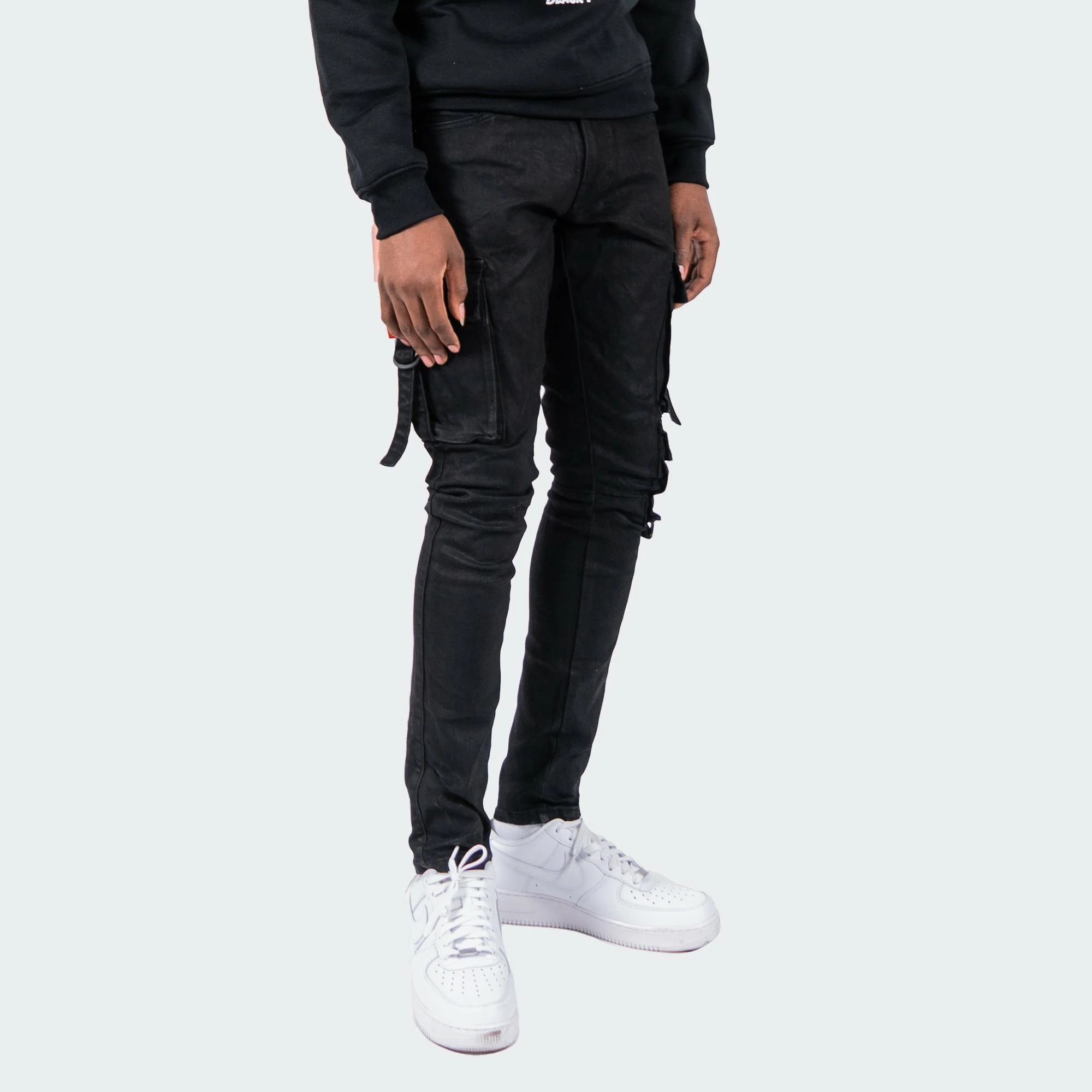 Men's TWO MILL TWENTY "Roscoe" Slim Fit Cargo Utility Pocket Urban Denim Jeans Black BLACK 4 Men's TWO MILL TWENTY "Roscoe" Slim Fit Cargo Utility Pocket Urban Denim Jeans Black BLACK - Image 2