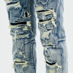 Men's TWO MILL TWENTY "Wrigley" Rip Torn Destroyed Skinny Denim Jeans Aspen Blue BLUE -men‘s shop online TMB42203ABL G d 03