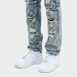 Men's TWO MILL TWENTY "Wrigley" Rip Torn Destroyed Skinny Denim Jeans Aspen Blue BLUE -men‘s shop online TMB42203ABL G d 04