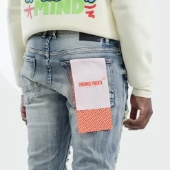 Men's TWO MILL TWENTY "Wrigley" Rip Torn Destroyed Skinny Denim Jeans Aspen Blue BLUE -men‘s shop online TMB42203ABL G d