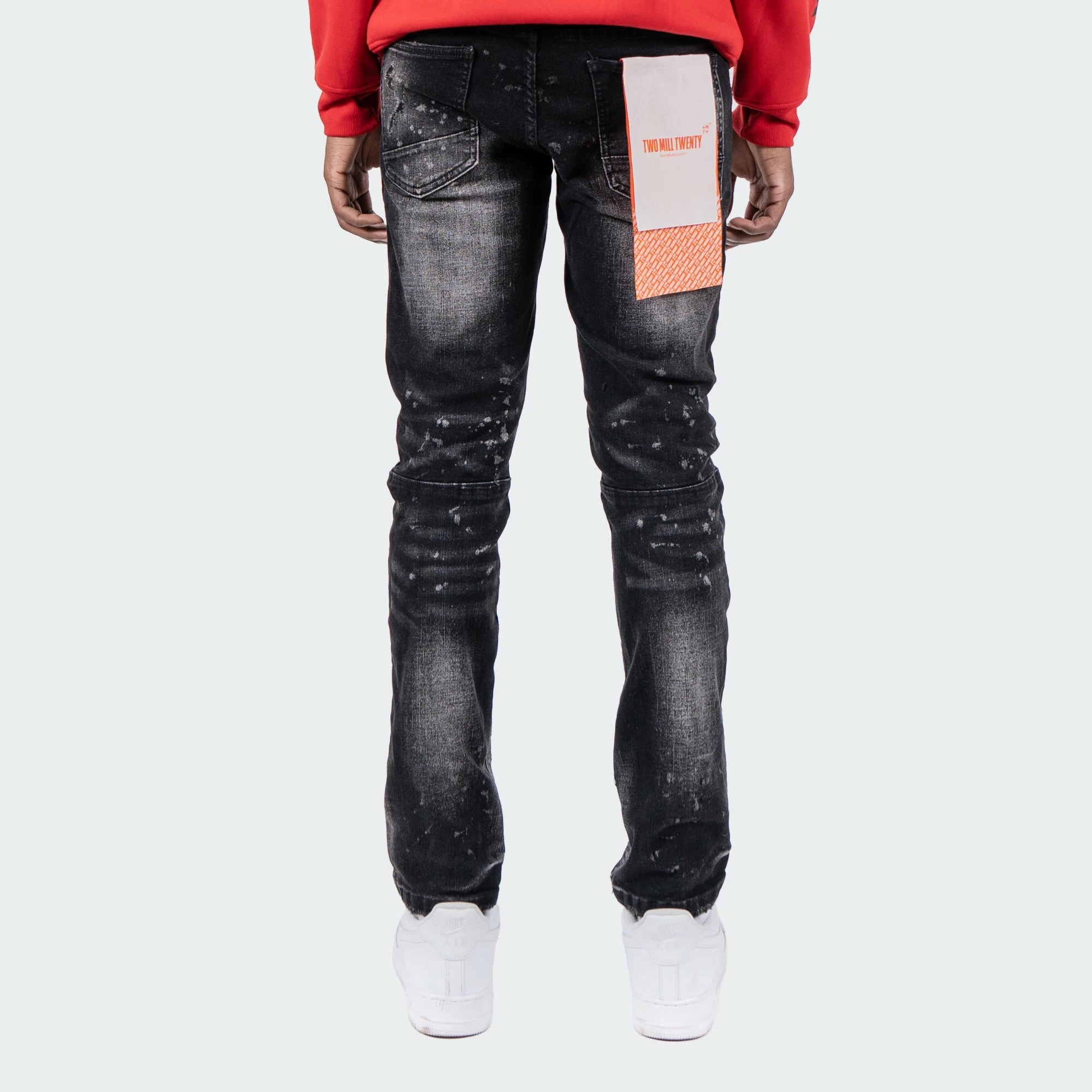 Men's TWO MILL TWENTY "Touhy" White Paint Splatter Rip & Repair Skinny Fit Urban Denim Jeans Dusty Black BLACK 5 Men's TWO MILL TWENTY "Touhy" White Paint Splatter Rip & Repair Skinny Fit Urban Denim Jeans Dusty Black BLACK - Image 3