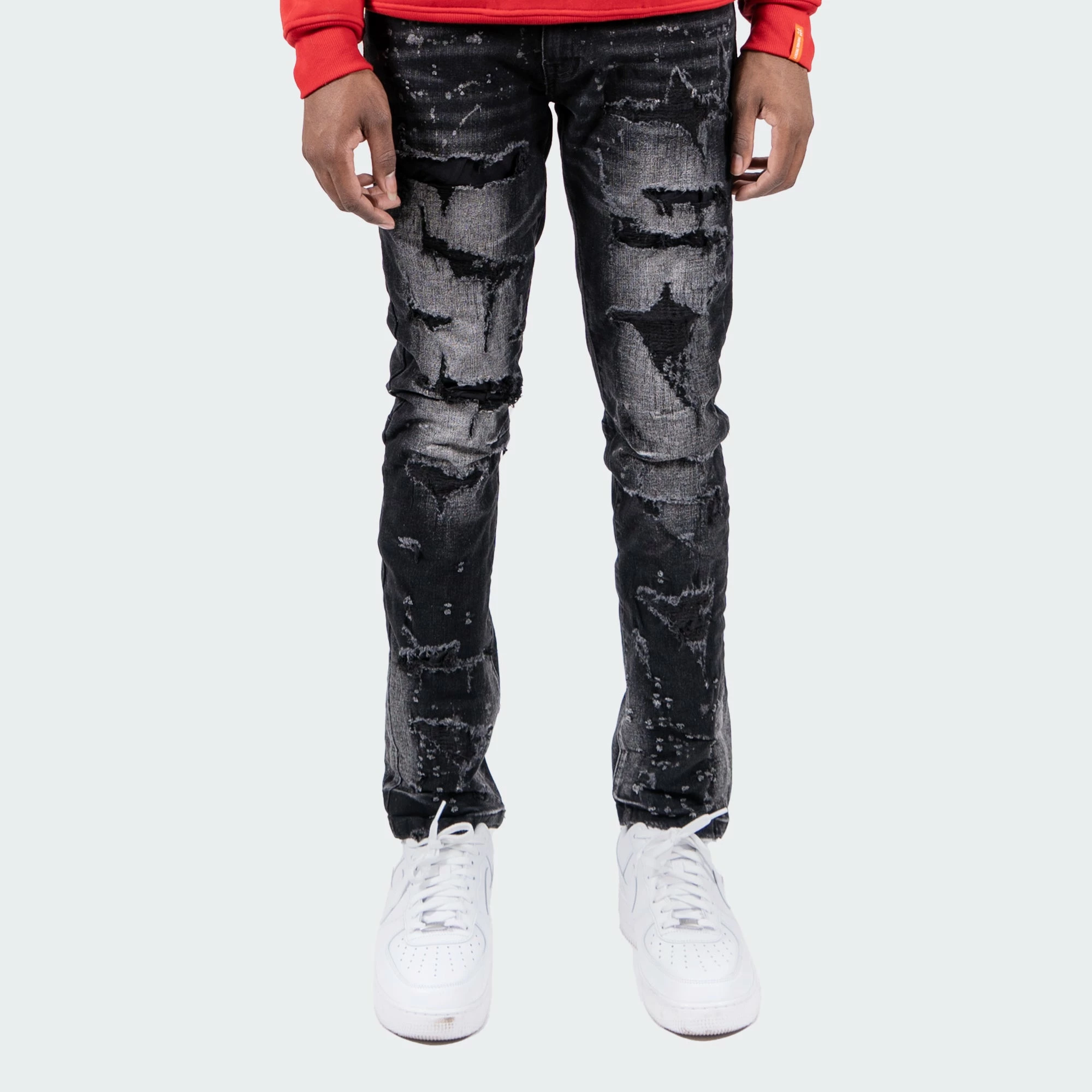 Men's TWO MILL TWENTY "Touhy" White Paint Splatter Rip & Repair Skinny Fit Urban Denim Jeans Dusty Black BLACK 3 Men's TWO MILL TWENTY "Touhy" White Paint Splatter Rip & Repair Skinny Fit Urban Denim Jeans Dusty Black BLACK