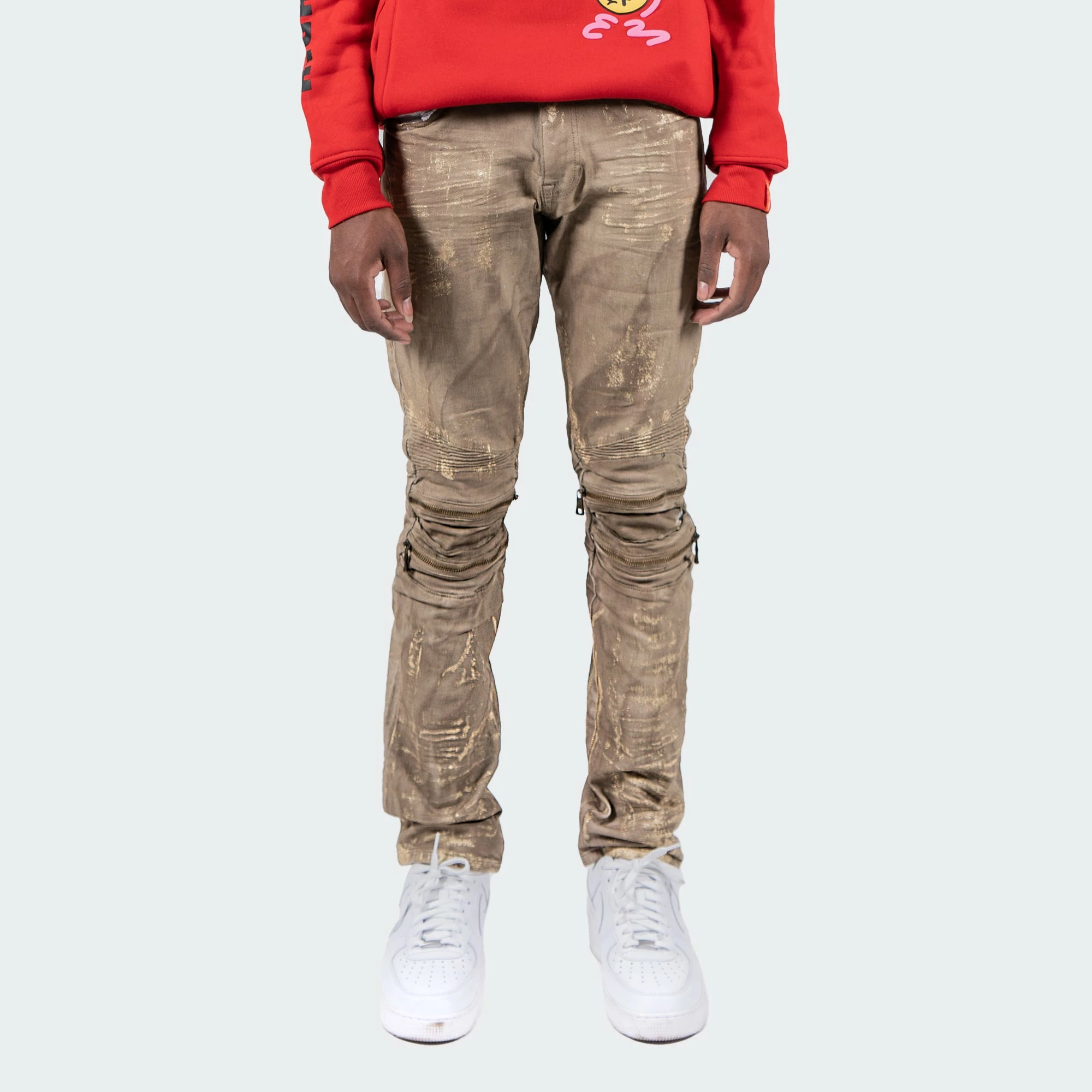 Men's TWO MILL TWENTY "Cicero" Distressed Paint Splatter Zip Knee Slim Fit Urban Moto Denim Jeans Hazelnut BROWN 3 Men's TWO MILL TWENTY "Cicero" Distressed Paint Splatter Zip Knee Slim Fit Urban Moto Denim Jeans Hazelnut BROWN