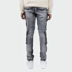 Men's TWO MILL TWENTY "Austin" Utility Pocket Fashion Skinny Denim Jeans Black Wash BLACK -men‘s shop online TMB42205BWS G back