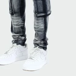 Men's TWO MILL TWENTY "Austin" Utility Pocket Fashion Skinny Denim Jeans Black Wash BLACK -men‘s shop online TMB42205BWS G d 02