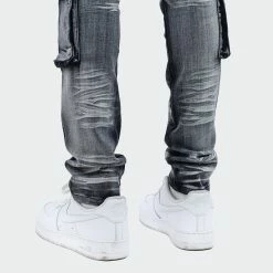 Men's TWO MILL TWENTY "Austin" Utility Pocket Fashion Skinny Denim Jeans Black Wash BLACK -men‘s shop online TMB42205BWS G d 03