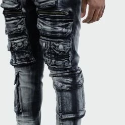 Men's TWO MILL TWENTY "Austin" Utility Pocket Fashion Skinny Denim Jeans Black Wash BLACK -men‘s shop online TMB42205BWS G d