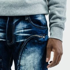 Men's TWO MILL TWENTY "Broadway" X-Ray Fashion Skinny Denim Jeans With Knee Pocket Dark Blue BLUE -men‘s shop online TMB42206DBL G D 03