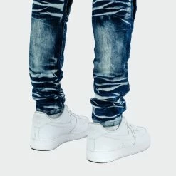 Men's TWO MILL TWENTY "Broadway" X-Ray Fashion Skinny Denim Jeans With Knee Pocket Dark Blue BLUE -men‘s shop online TMB42206DBL G d