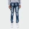 Men's TWO MILL TWENTY "Broadway" X-Ray Fashion Skinny Denim Jeans With Knee Pocket Dark Blue BLUE -men‘s shop online TMB42206DBL G front