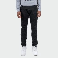 Men's TWO MILL TWENTY "Central" Ankle Zipper Multi Seam Skinny Moto Denim Jeans Jet Black BLACK