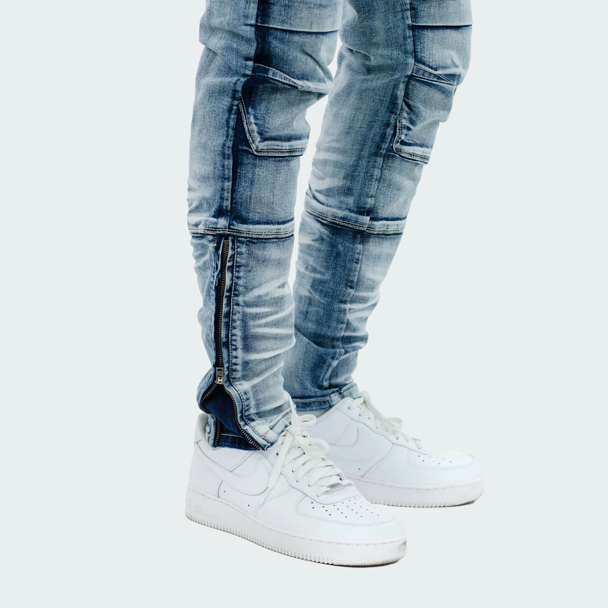 Men's TWO MILL TWENTY "Ravenswood" Ankle Zipper Multi Seam Skinny Moto Denim Jeans Acid Wash BLUE 7 Men's TWO MILL TWENTY "Ravenswood" Ankle Zipper Multi Seam Skinny Moto Denim Jeans Acid Wash BLUE - Image 5