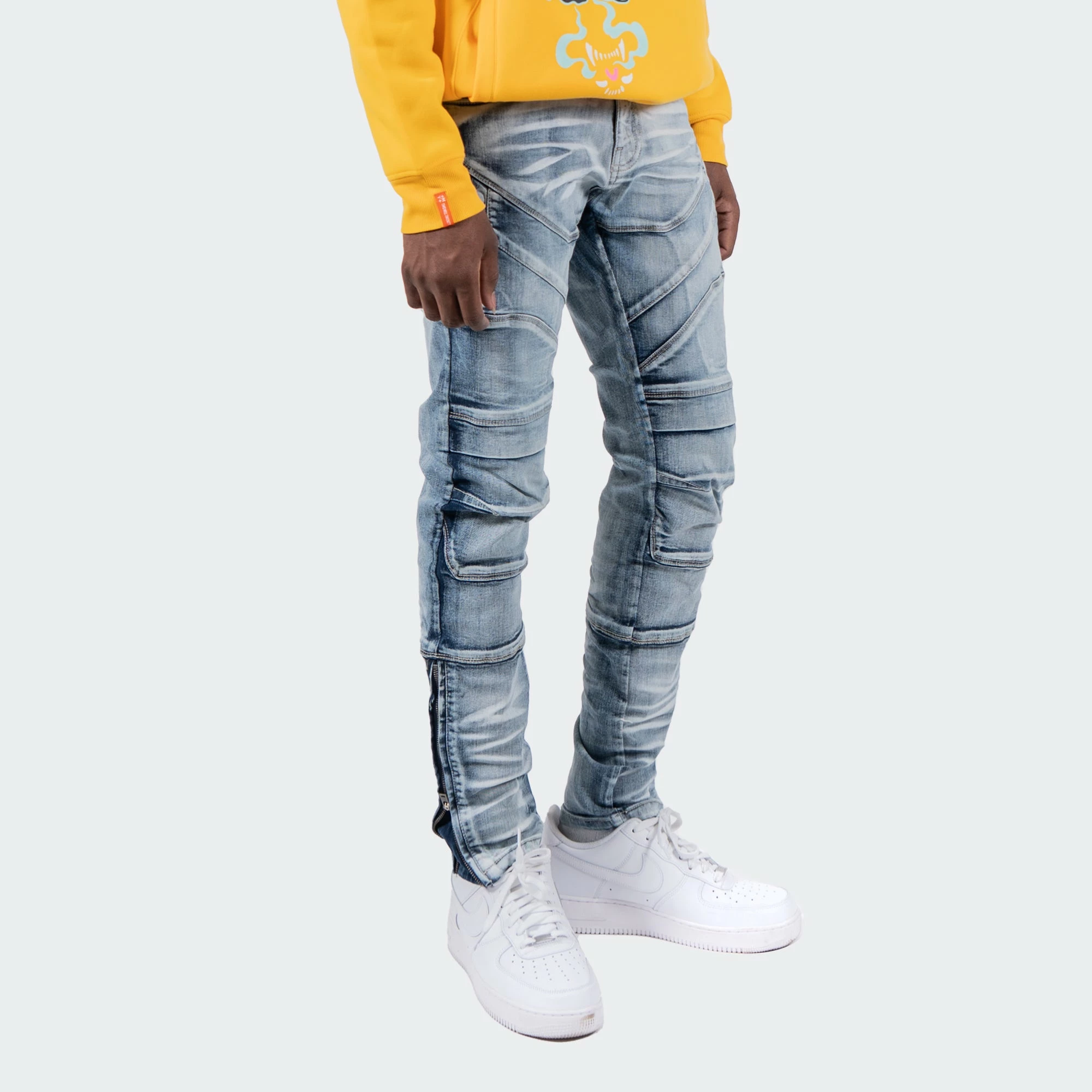 Men's TWO MILL TWENTY "Ravenswood" Ankle Zipper Multi Seam Skinny Moto Denim Jeans Acid Wash BLUE 4 Men's TWO MILL TWENTY "Ravenswood" Ankle Zipper Multi Seam Skinny Moto Denim Jeans Acid Wash BLUE - Image 2