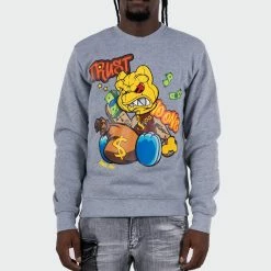 Men's TWO MILL TWENTY "Trust No One" Graphic Embroidered Sweatshirt Heather Grey GRAY