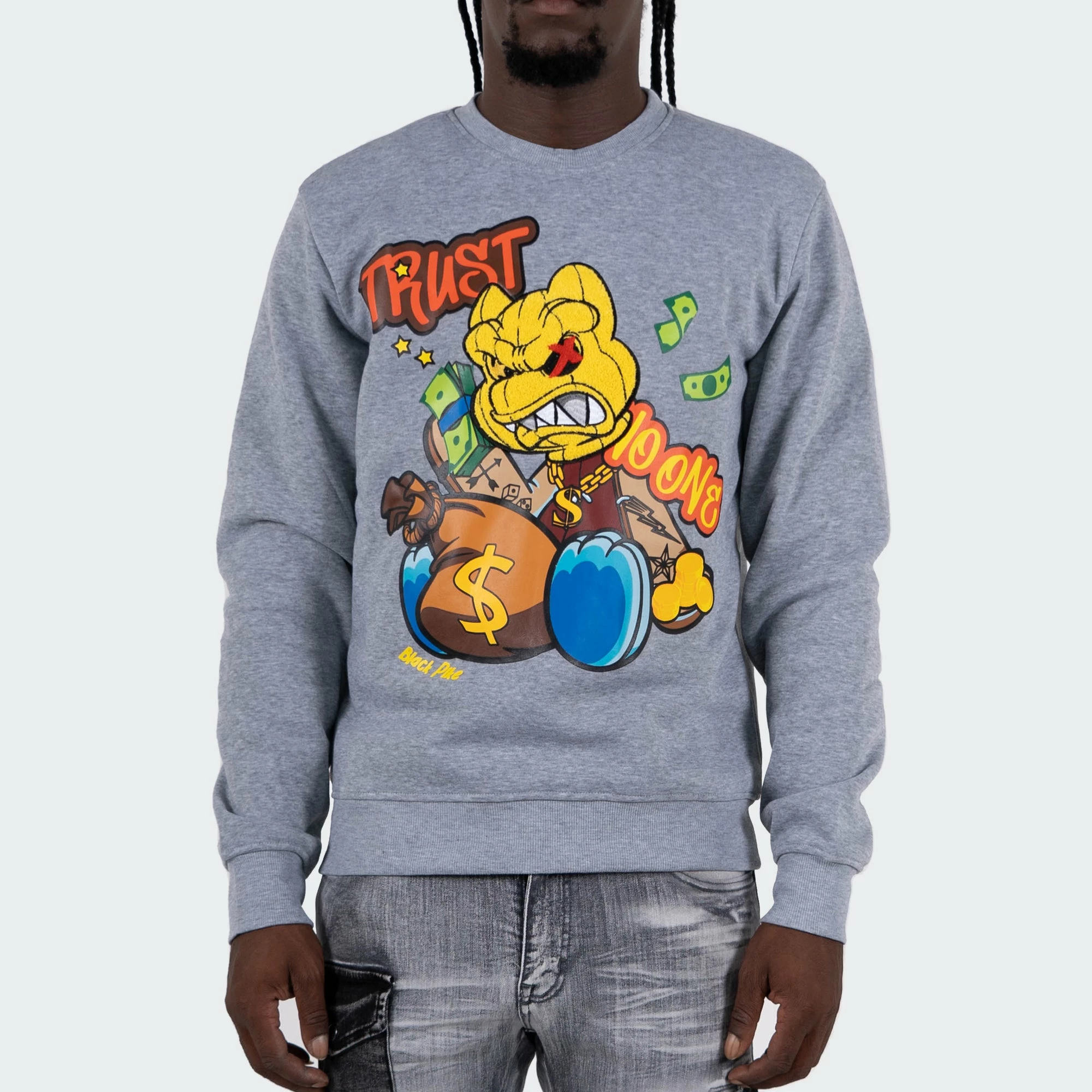 Men's TWO MILL TWENTY "Trust No One" Graphic Embroidered Sweatshirt Heather Grey GRAY 3 Men's TWO MILL TWENTY "Trust No One" Graphic Embroidered Sweatshirt Heather Grey GRAY