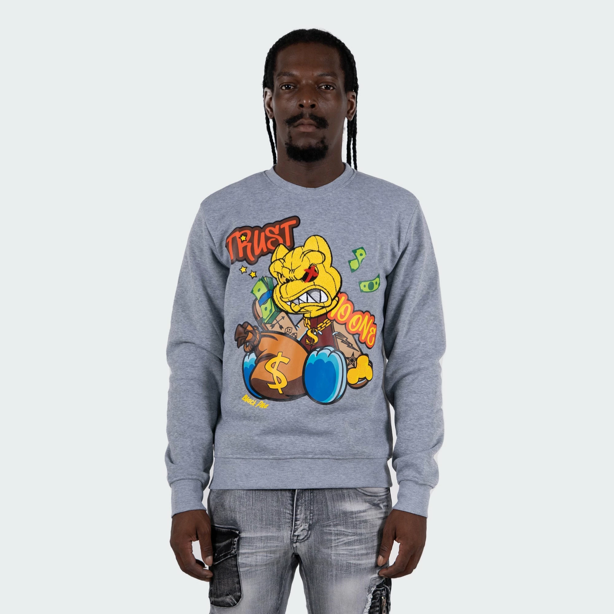 Men's TWO MILL TWENTY "Trust No One" Graphic Embroidered Sweatshirt Heather Grey GRAY 6 Men's TWO MILL TWENTY "Trust No One" Graphic Embroidered Sweatshirt Heather Grey GRAY - Image 4