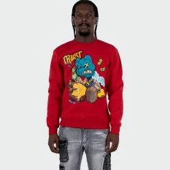 Men's TWO MILL TWENTY "Trust No One" Graphic Embroidered Sweatshirt Red RED -men‘s shop online TMF32201RED G 04