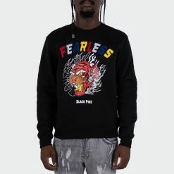 Men's TWO MILL TWENTY "Fearless" Tiger Graphic Multi Texture Sweatshirt Black BLACK