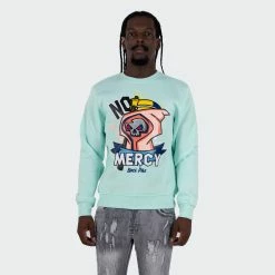 Men's TWO MILL TWENTY "No Mercy" Graphic Embroidered Sweatshirt Mint Green GREEN -men‘s shop online TMF32205MNT G 02